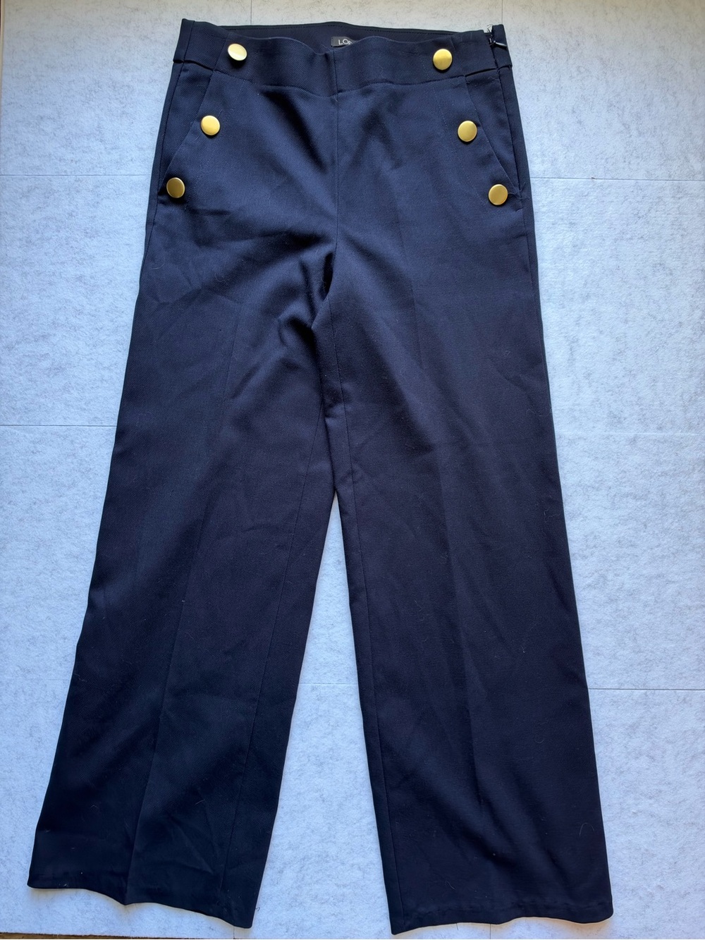 Women’s navy Wide-Leg Sailor-Inspired Dress Pants with Gold Buttons